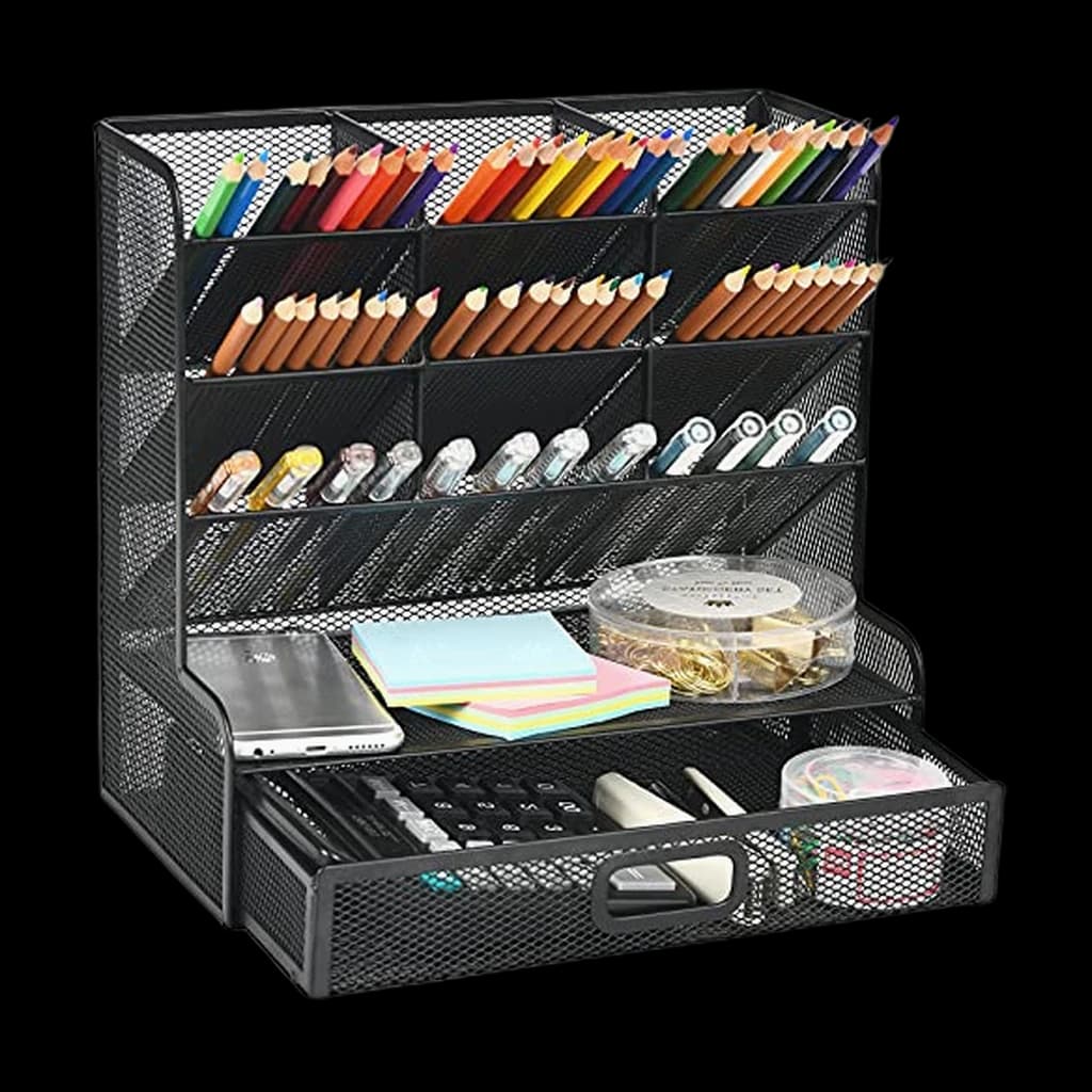 Marbrasse Mesh Pen Holder with Drawer (Large)